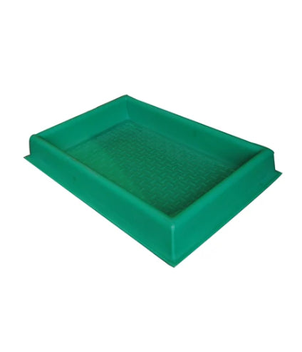 Bac pédiluve vert 75 x 53 x 11 cm avec fond anti-dérapant et rebords adaptés au lestage béton, conçu pour la désinfection des zones d’accès sensibles.