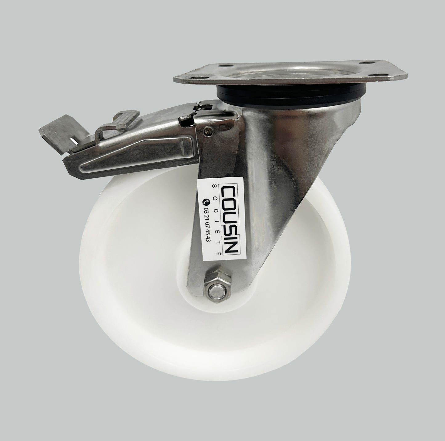 Lot de 2 roulettes pivotantes étanches 200 mm avec chape zinguée anticorrosion, roue en polypropylène avec graisseur métallique et frein mobile – charge max. 800 kg