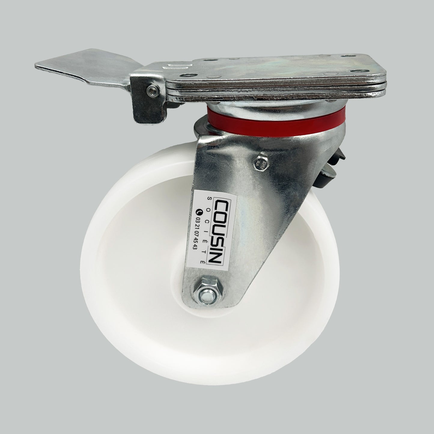 Roulette pivotante étanche 200 mm avec frein fixe – chape en acier zingué anticorrosion, roue en polypropylène avec graisseur métallique, charge 800 kg, usage industriel professionnel
