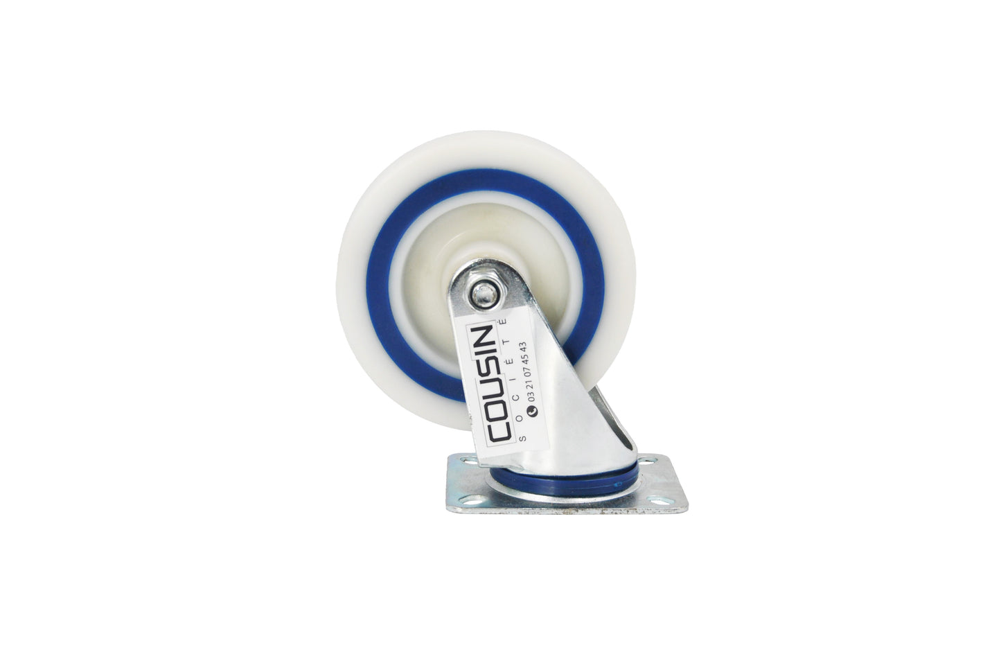 Roulette pivotante industrielle 125 mm à platine – roue en polyamide avec bande de roulement en caoutchouc injecté, chape zinguée résistante à la corrosion, charge 200 kg