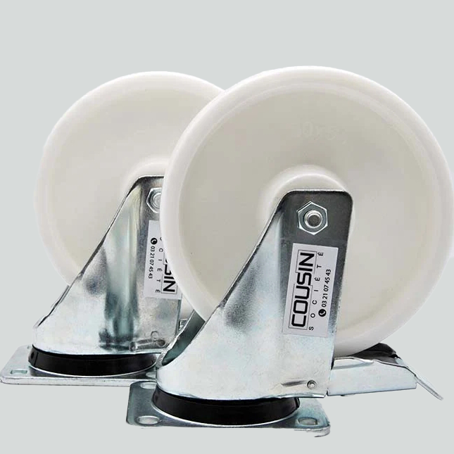 "Lot de 2 roulettes pivotantes étanches 200 mm avec chape zinguée anticorrosion, roue en polypropylène avec graisseur métallique et frein mobile – charge max. 800 kg