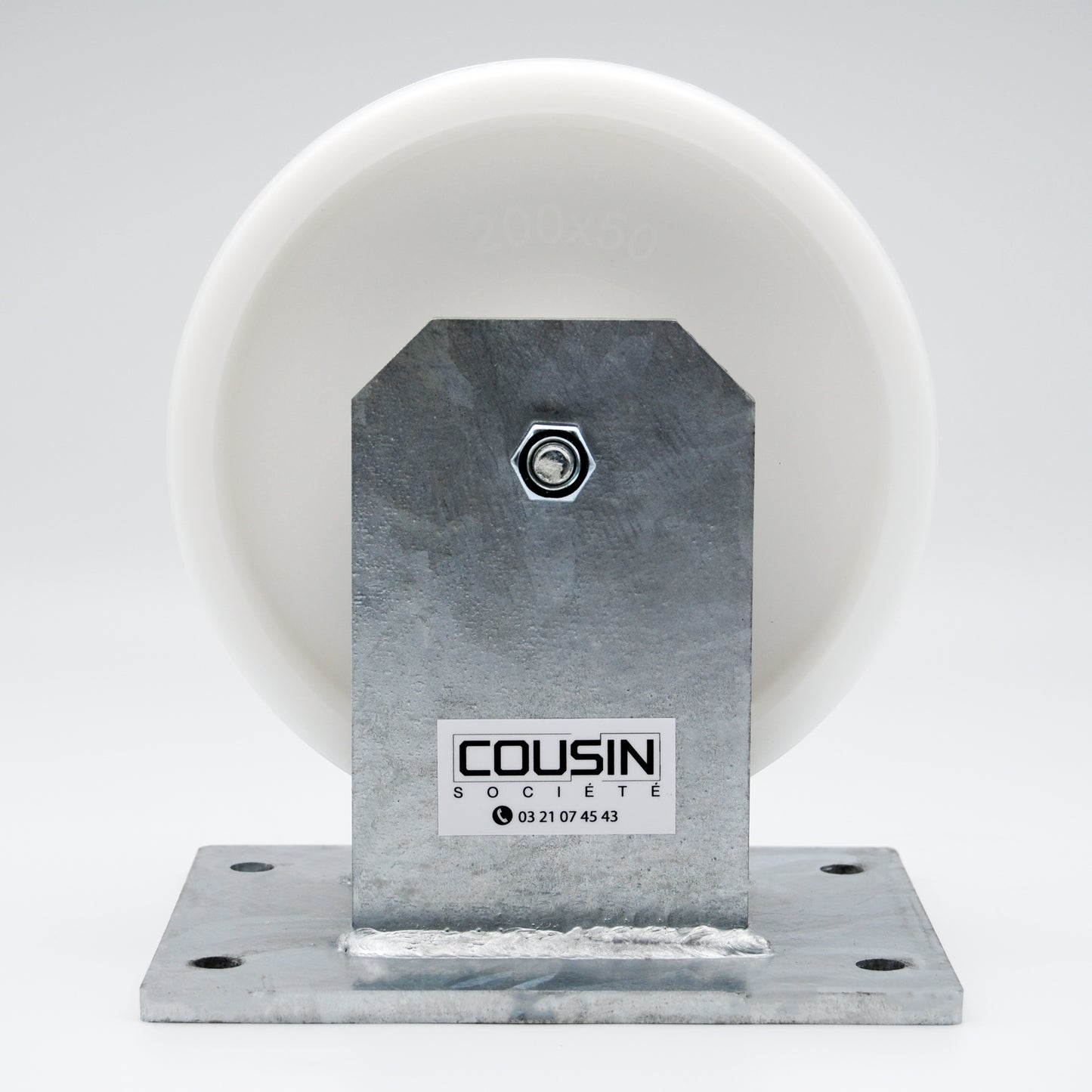 Roulette fixe 200 mm avec chape mécano soudée, roue en polypropylène avec graisseur métallique, capacité 1000 kg – vue produit