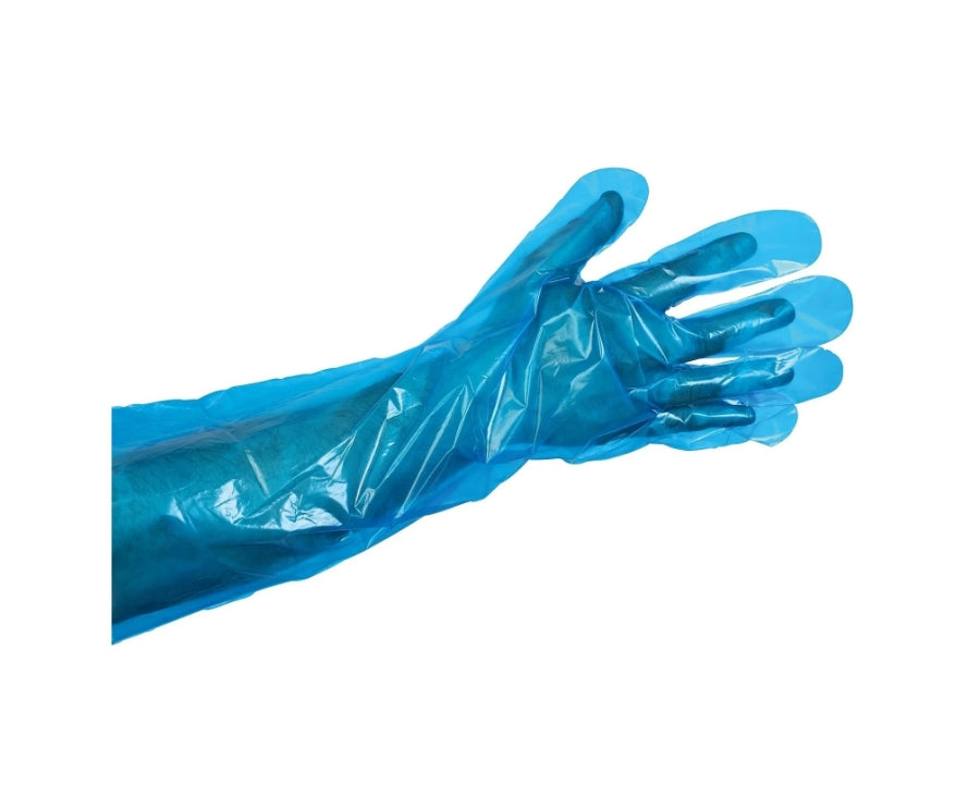 Gants en polyéthylène bleu jetables - 88 x 28 cm - Sachet de 100