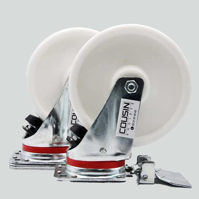 Roulette étanche chape zinguée avec freins fixe 200mm – Lot de 2