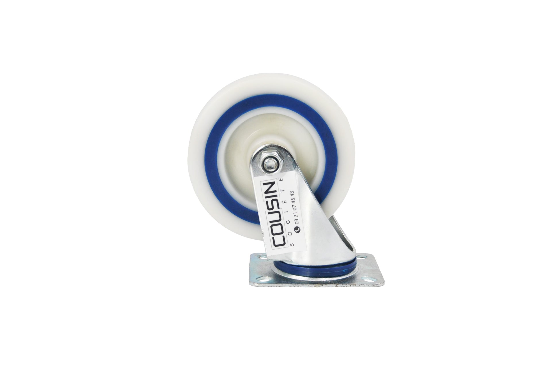 Roulette pivotante industrielle 125 mm à platine – roue en polyamide avec bande de roulement en caoutchouc injecté, chape zinguée résistante à la corrosion, charge 200 kg