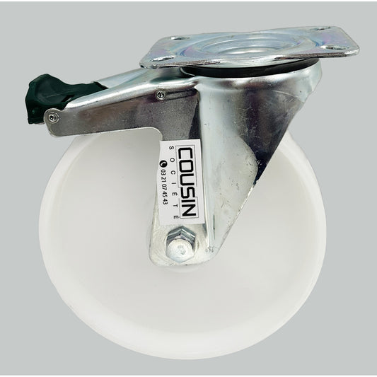 Roulette pivotante avec chape zinguée anticorrosion et frein mobile – diamètre 200 mm, roue en polypropylène renforcé, charge max. 250 kg, usage industriel ou professionnel