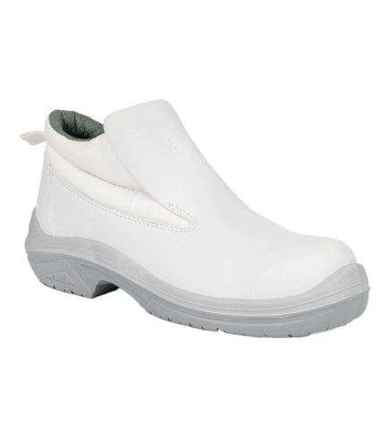 Chaussures de sécurité Bianco S2 sans métal, modèle mocassin en microfibre Dry-Tek® lavable à 60 °C, embout composite 200 J, semelle antidérapante et antistatique, idéales pour les secteurs agroalimentaires, logistiques et chimiques.