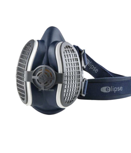Demi-masque ELIPSE P3 R réutilisable, au design compact et anatomique, équipé de filtres haute efficacité contre particules fines, idéal pour les environnements à forte contamination, sans gêner lunettes ou casques.