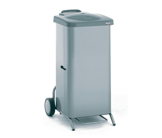 Poubelle professionnelle en inox avec pédale, couvercle rigide et habillage en tôle inox – disponible en 50 et 100 litres