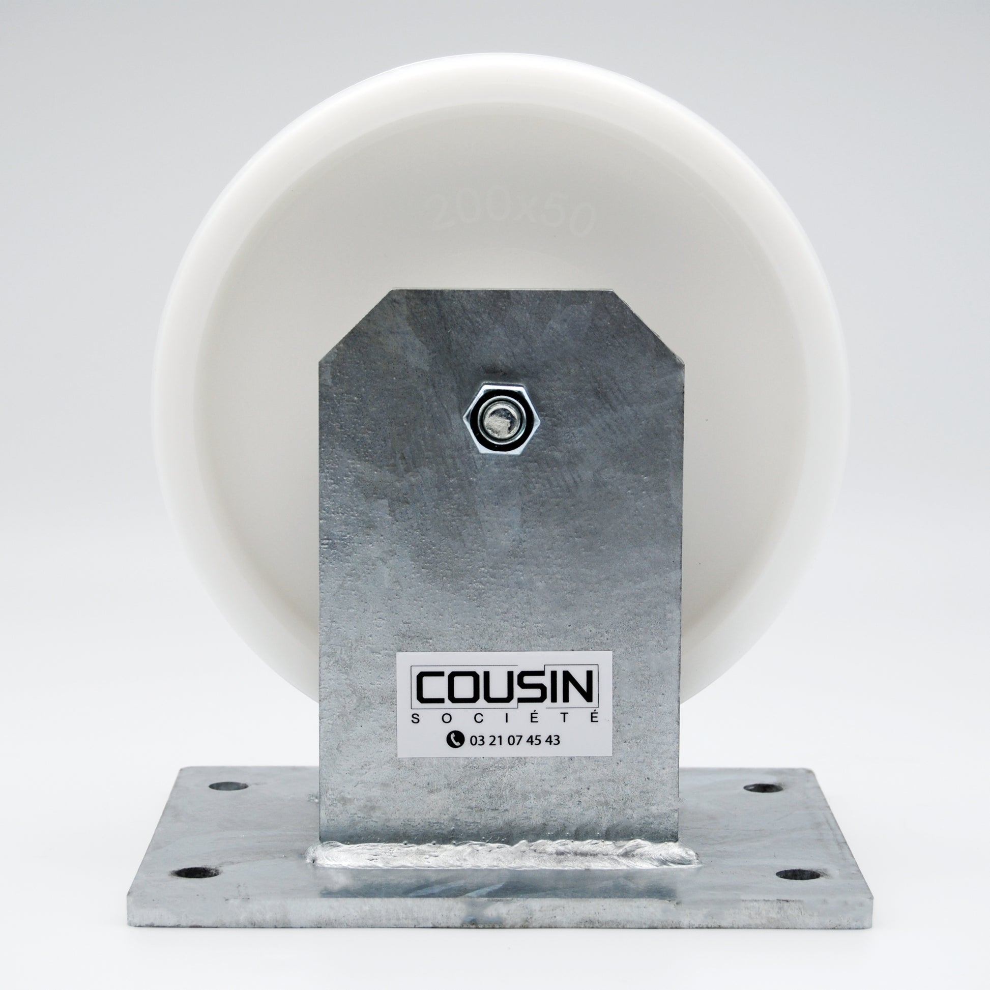 Roulette fixe 200 mm avec chape mécano soudée, roue en polypropylène avec graisseur métallique, capacité 1000 kg – vue produit